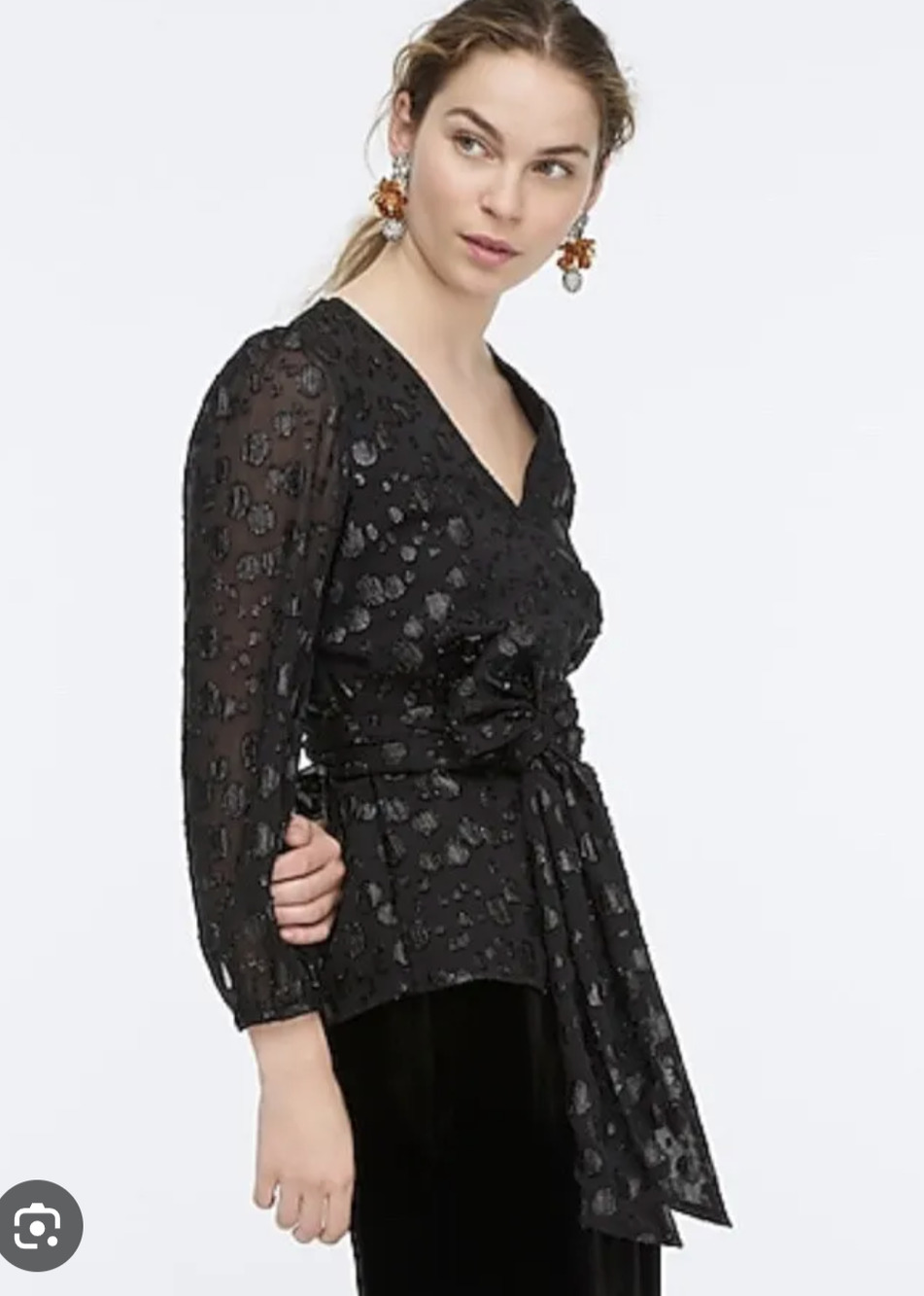 J. Crew Tie-waist V-neck top in metallic dot jacquard size S